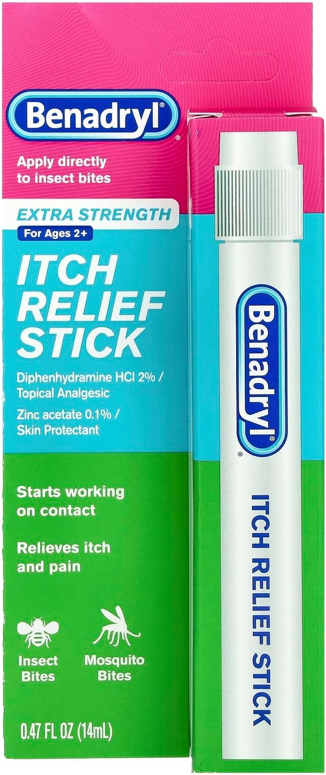 Benadryl Extra Strength Anti-Itch Relief Stick, Bug Bite Itch Relief, Diphenhydramine HCl Topical Analgesic & Zinc Acetate...