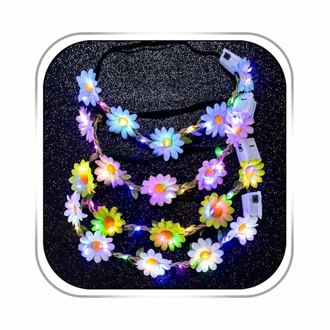 Foyte 4PCS Light Up Sunflower Headbands Daisy Floral Crown Hawaiian Headpieces Fairy Flower Hair Accessories for Summer Pa...