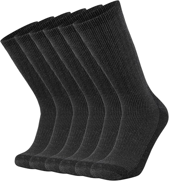 SOX TOWN Men's Merino Wool Cushion Crew Socks Moisture Wicking Control for Outdoor Hiking Work Boot Thermal Warm All Seasons