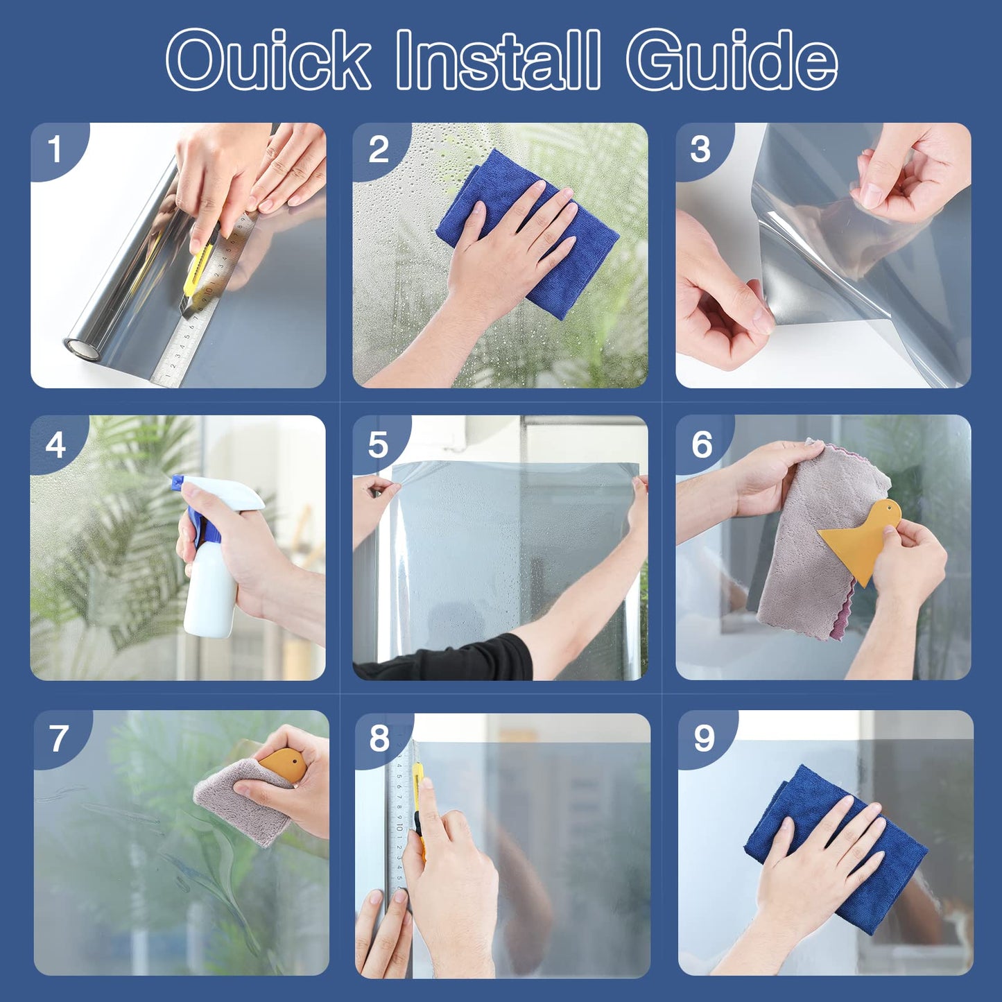 Haton Window Privacy Film One Way Window Tint for Home, Sun UV Blocking Reflective Mirror Film Heat Control, No Glue Static Cling See Out Not in Glass Door Covering, Silver, 17.5" x 78.7"