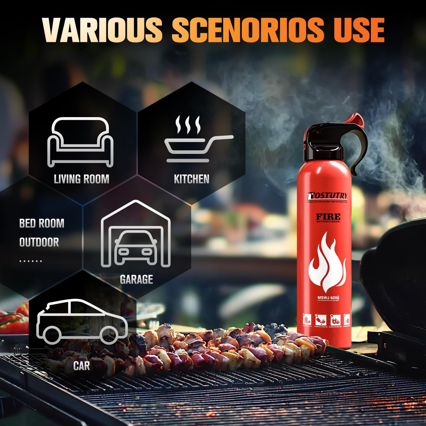 Upgraded 8-IN-1 Fire Extinguisher for Home Vehicle Car Kitchen Boat, Small Fire Extinguishers Spray with Mount for Class A B C K Fire, Portable Easy Clean (6 Pack)