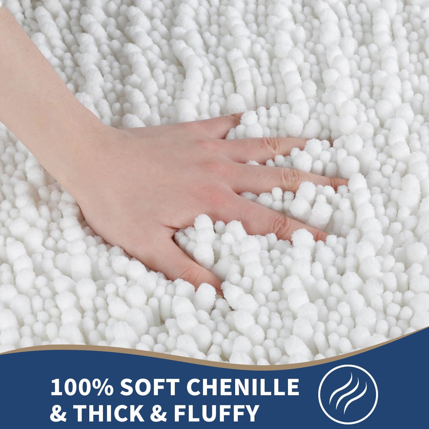 Yimobra Bathroom Rugs Sets 2 Piece - Luxury Chenille Shaggy Bath Mat, Super Absorbent & Non Slip & Quick Dry, Soft Thick Bathroom Carpet for Tub Shower Floor, Machine Washable, 32x20+24x17 Inch, White