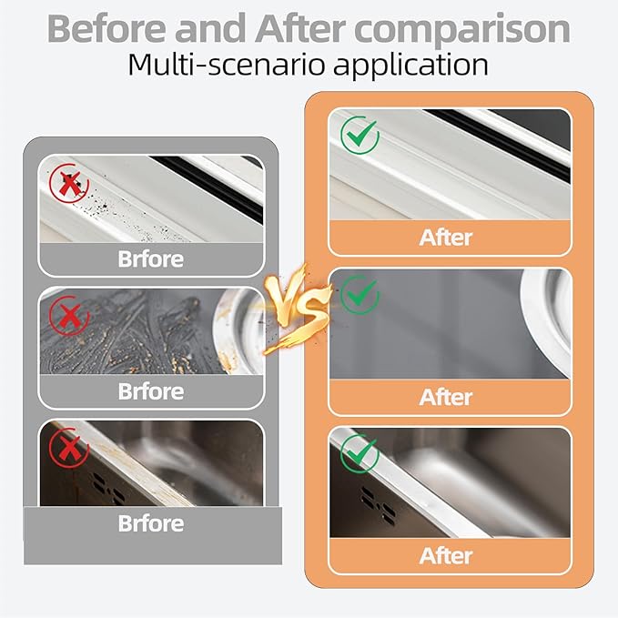 2 PCS 2 in 1 Groove Cleaning Brush (with Hidden Scraper or Mini Dustpan), Multifunction Window Track Cleaner - for Glass Door Tracks, Window Sills, Sliding Doors, Shower Door Tracks (Orange + Grey)