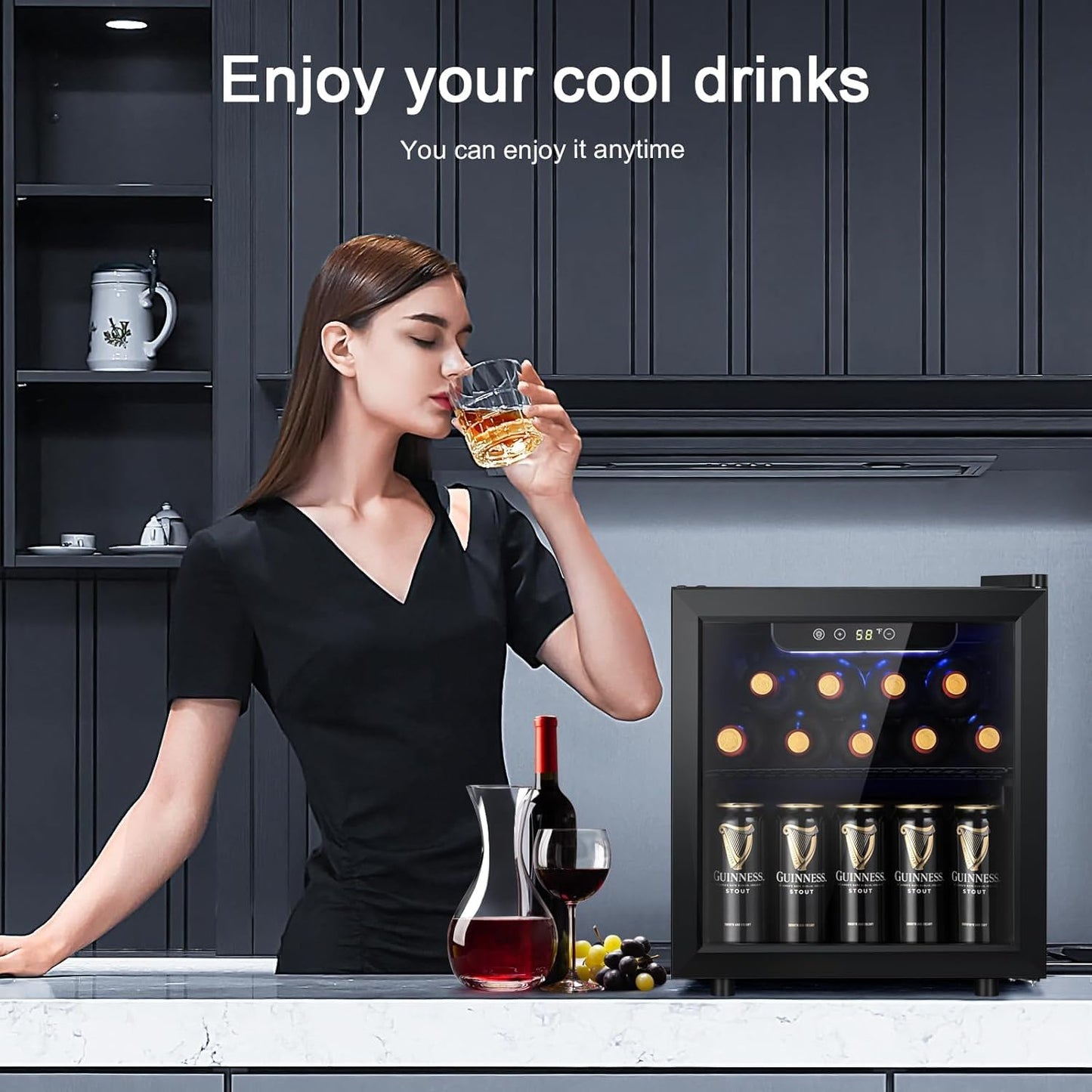 Antarctic Star 12 Bottle Wine Cooler Beverage Refrigerator Mini Fridge Clear Glass Door Quiet Counter Top Cellar for Beer Soda Bar 1.3 cu.ft