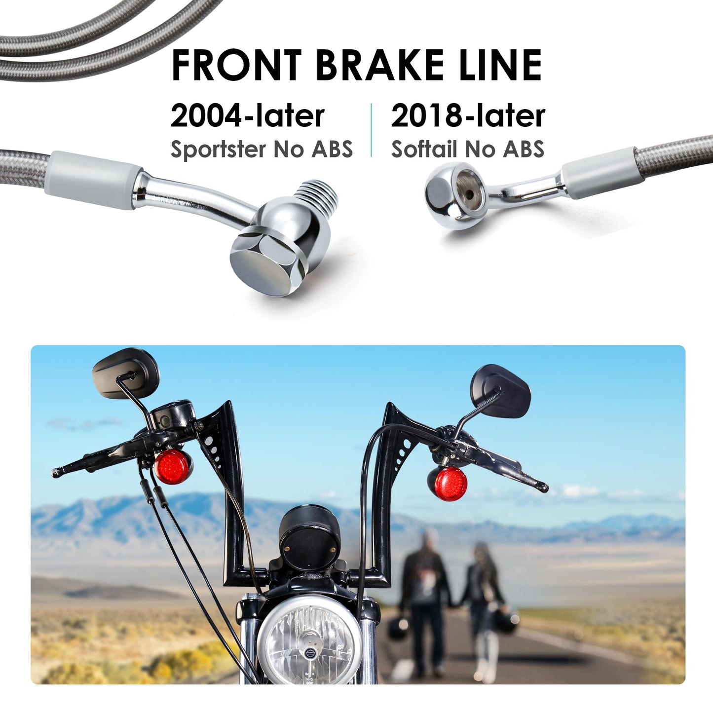 Mokitdora 44.5 Stainless Steel Braided Front Brake Lines Oil Hose For Harley 2004-Up Sportster 2018-Up Softail Models 14 Handleb