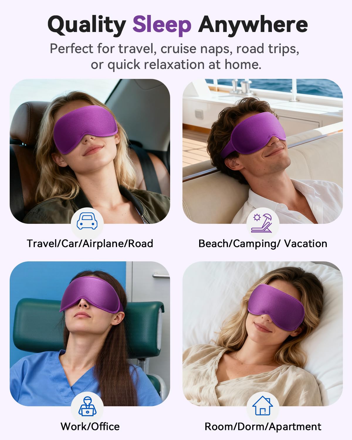 Weighted Eye Mask for Women - 3D Blackout Sleep Mask for Deep Sleep, Postpartum Gift, Lash-Friendly - Long Flight Travel, Cruise Ship, Car Camping Essentials, Purple