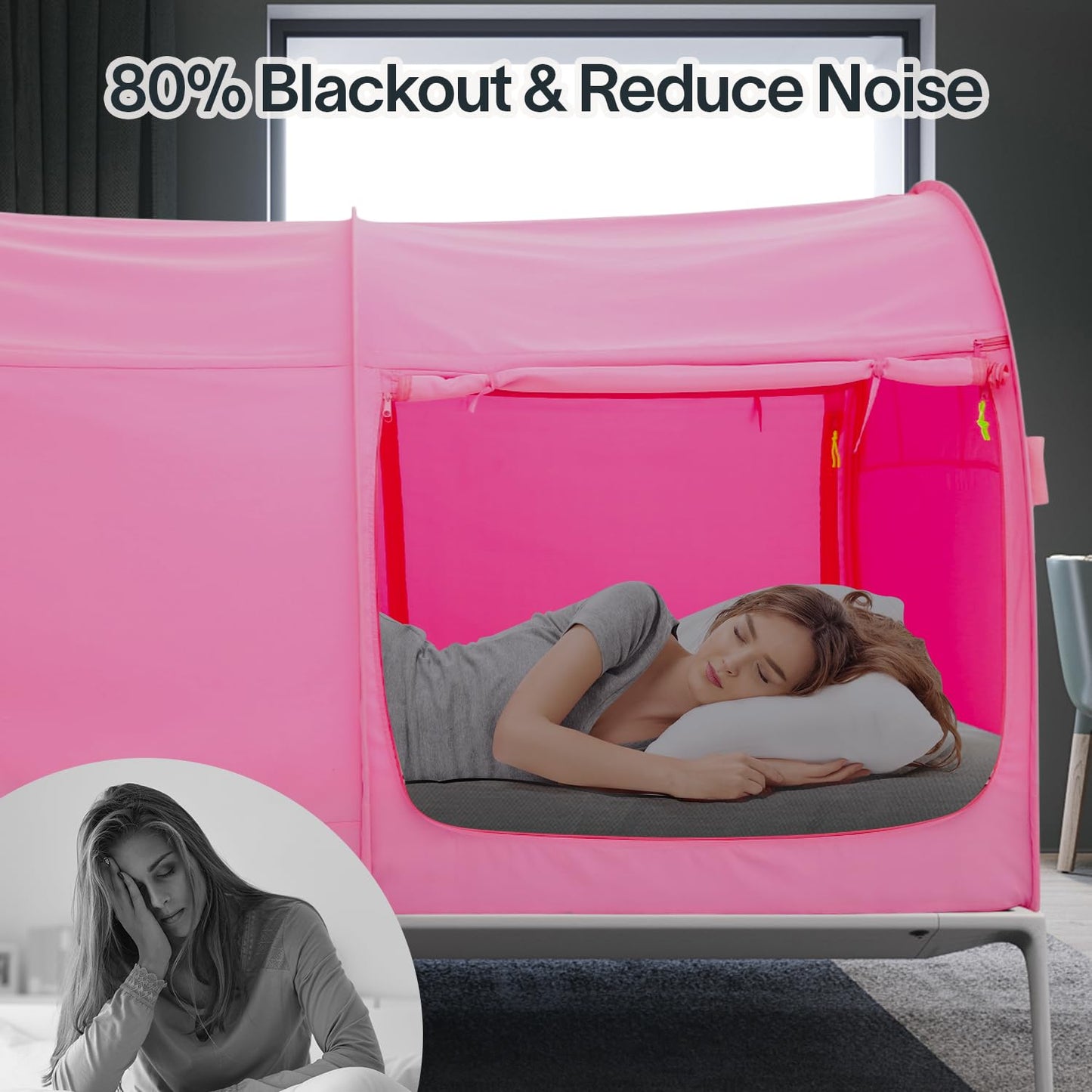 Bed Tent Dream Tents Bed Canopy Shelter Cabin Indoor Privacy Warm Breathable Pop Up Twin Size for Kids and Adult Patent Pending Pink(Mattress Not Included)