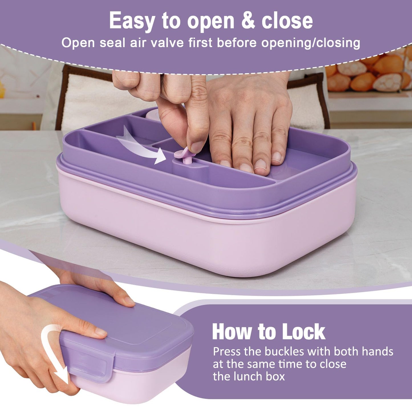 Caperci Stackable Bento Lunch Box for Adult & Teens - Reinforced Leak-Proof Lunch Container 4-Compartment with Utensils & Sauce Container, BPA-Free, Dishwasher/Microwave Safe, 47oz (Orchid Bloom)
