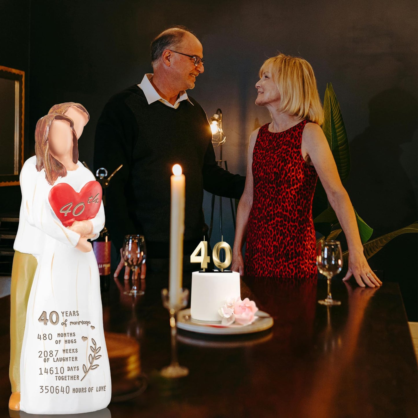 Hosetim 40th Anniversary Wedding Gifts for Couple,40th Anniversary Couple Figurine Gifts for Parents Wife Husband,Happy Ruby 40 Years of Marriage Hand-Painted Figure Gift for Him Her