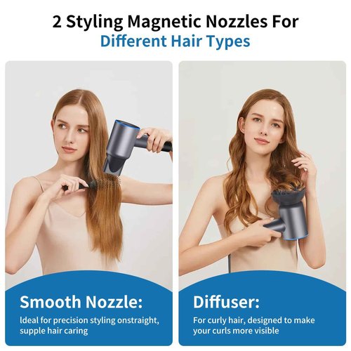 High Speed Hair Dryer,200 Millions Negative Ionic Blow Dryer,Powerful 1500W Fast Drying Low Noise Blow Dryer,Temperature-Control Hairdryer with Diffuser & Nozzle (Gray)