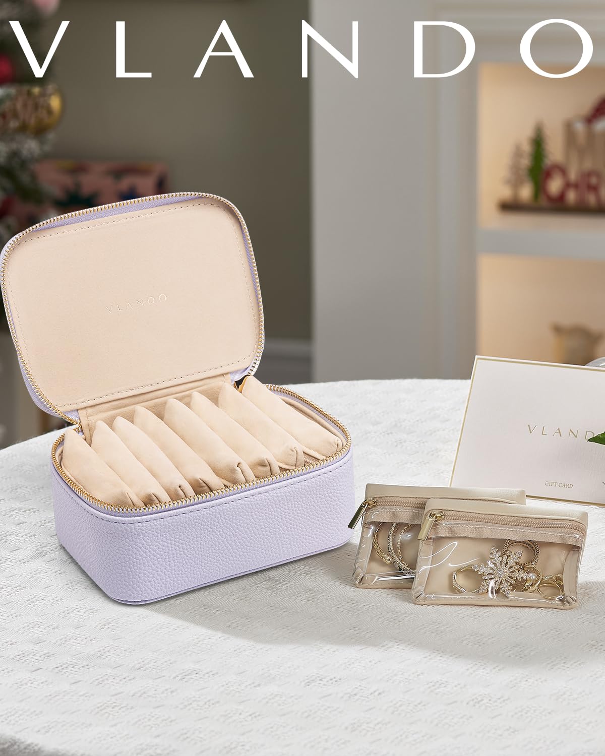 Vlando Jewelry Travel Organizer with 8 Velvet Jewelry Bags Travel Jewelry Box for Women Girls Jewelry Organizer Storage for Rings Earrings Birthday Christmas Gifts for Mom Wife Daughter-Purple