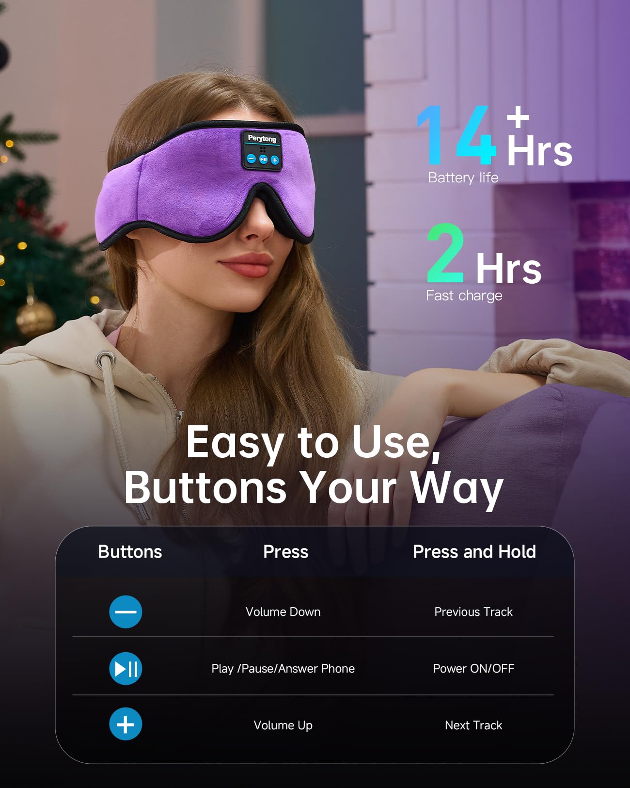 Sleep Mask with Bluetooth 5.4 Headphones, Wireless Music Sleep Eye Mask for Side Sleepers, 3D Contoured Comfort & Built-in HD Stereo Earphones, Noise Canceling & Blackout for Travel (Deep Lavender)