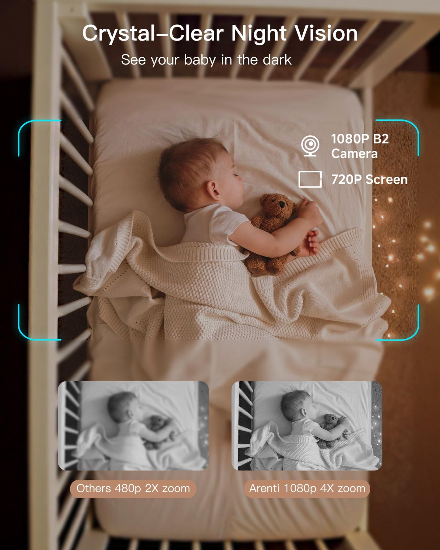 ARENTI WiFi Baby Camera Monitor B2 Kit 2025 Upgraded, 5-inch Wireless Display, Smartphone App, Encrypted Connection, Lullaby, Super Night Vision, Auto Tracking, Temp Sensor, Support Local Storage