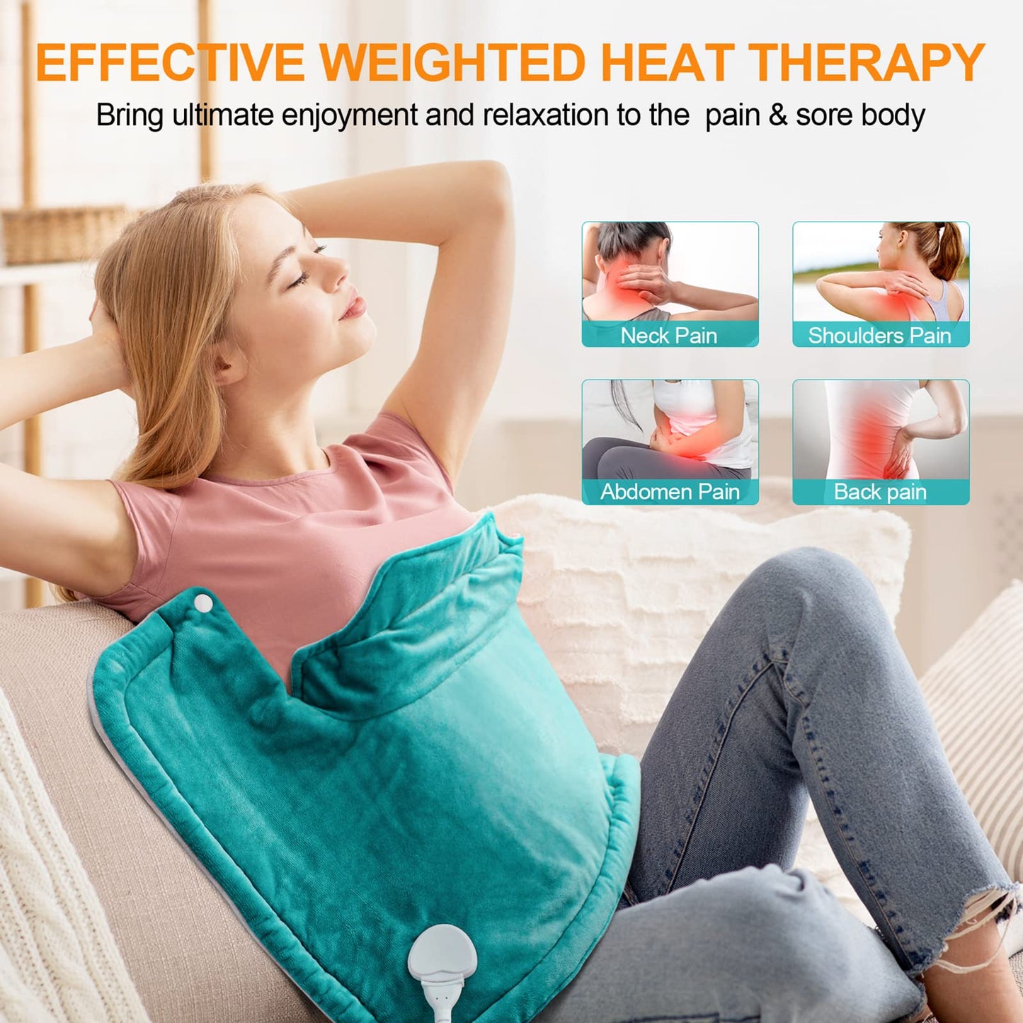 Heating Pad for Neck and Shoulders and Back, Christmas Birthday Gifts for Women Mom Wife Men Dad, Mothers Day Gifts, Weighted Neck and Shoulder Heating Pads, 6 Heat Settings 4 Auto-Off,17"x23" Blue
