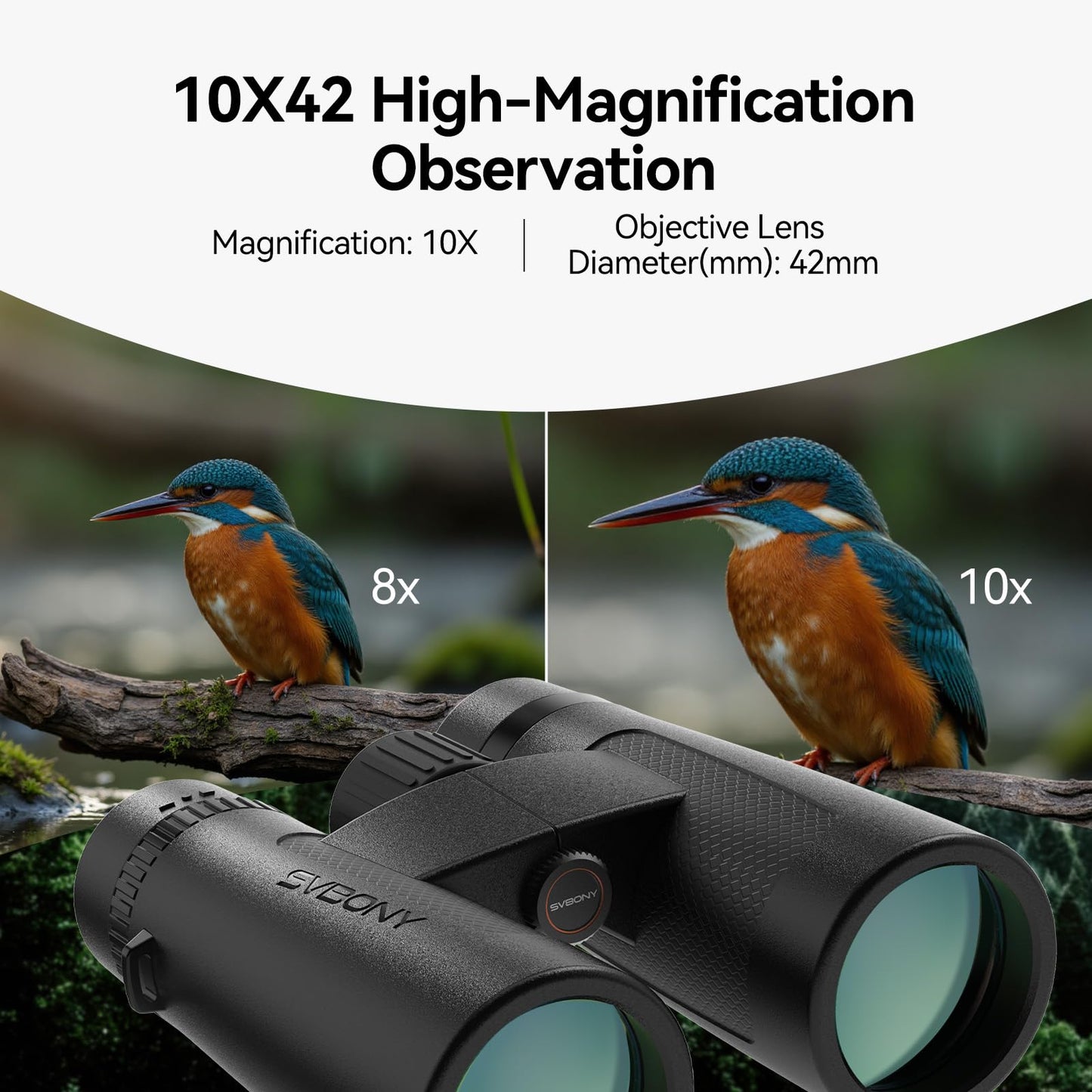 SVBONY Upgraded SV202 10x42 ED Binocular, Binoculars with Extra-Low Dispersion Objective Lenses for Birdwatching, BAK4 & FMC Optic System, 8°+Wide View Angle, IPX7 Waterproof for All-Weather Use