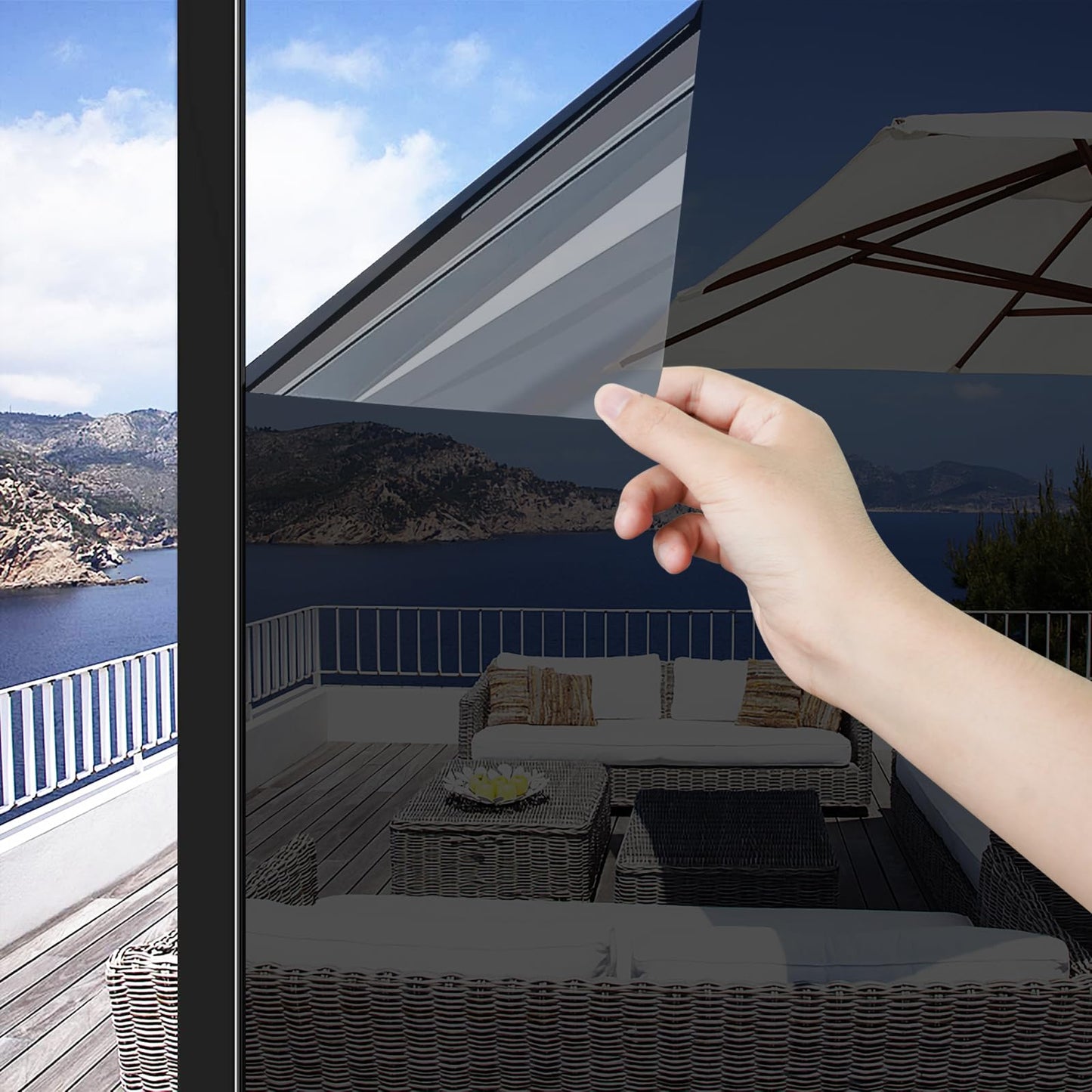 ConCus-T Thicken One Way Mirror Window Film Sun Blocking Window Tint Film for Home Reflective Window Sticker Glass Privacy Film, Black Silver, 35.43 Inch x 9.8 Feet