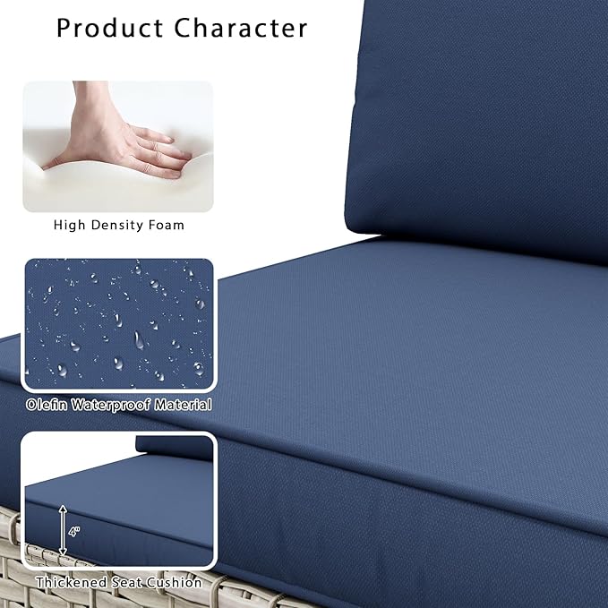 Broivira 6 Piece Patio Furniture Set, 9.8" Wide Arm Sectional Sofa with Storage Armrests, All-Weather Rattan Outdoor Conversation Set for Garden, Porch, Lawn, Backyard, Balcony, Blue
