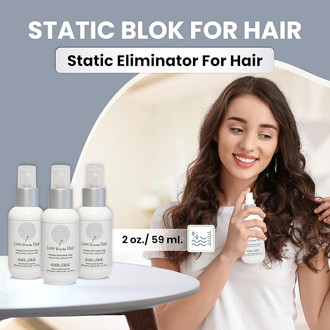 Anti-Static Spray for Hair - Instantly Eliminate Static Cling, Shocks, Flyaways- Long-Lasting All-Day Freshness - works on Natural and Synthetic Wigs - 2oz Travel Size