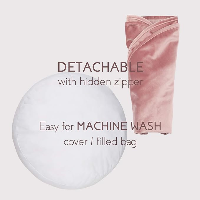 YIUOR Velvet Floor Pillows Round Chair Cushion Couch Throw Pillow Soft Pouf Seat Mattress Bean Bag for Reading Nook Play Room (19.7 in, Dusty Rose)
