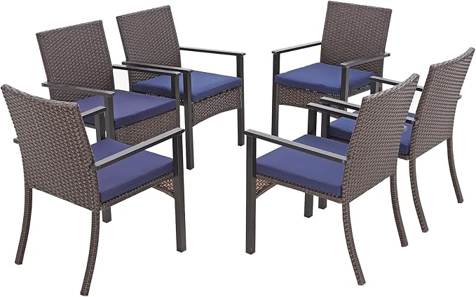 Sophia & William Patio Chairs Set of 6, 6 Pcs Lightweight Rattan Outdoor Dining Chairs, All-Weather Wicker Dining Chairs with Comfortable Seating