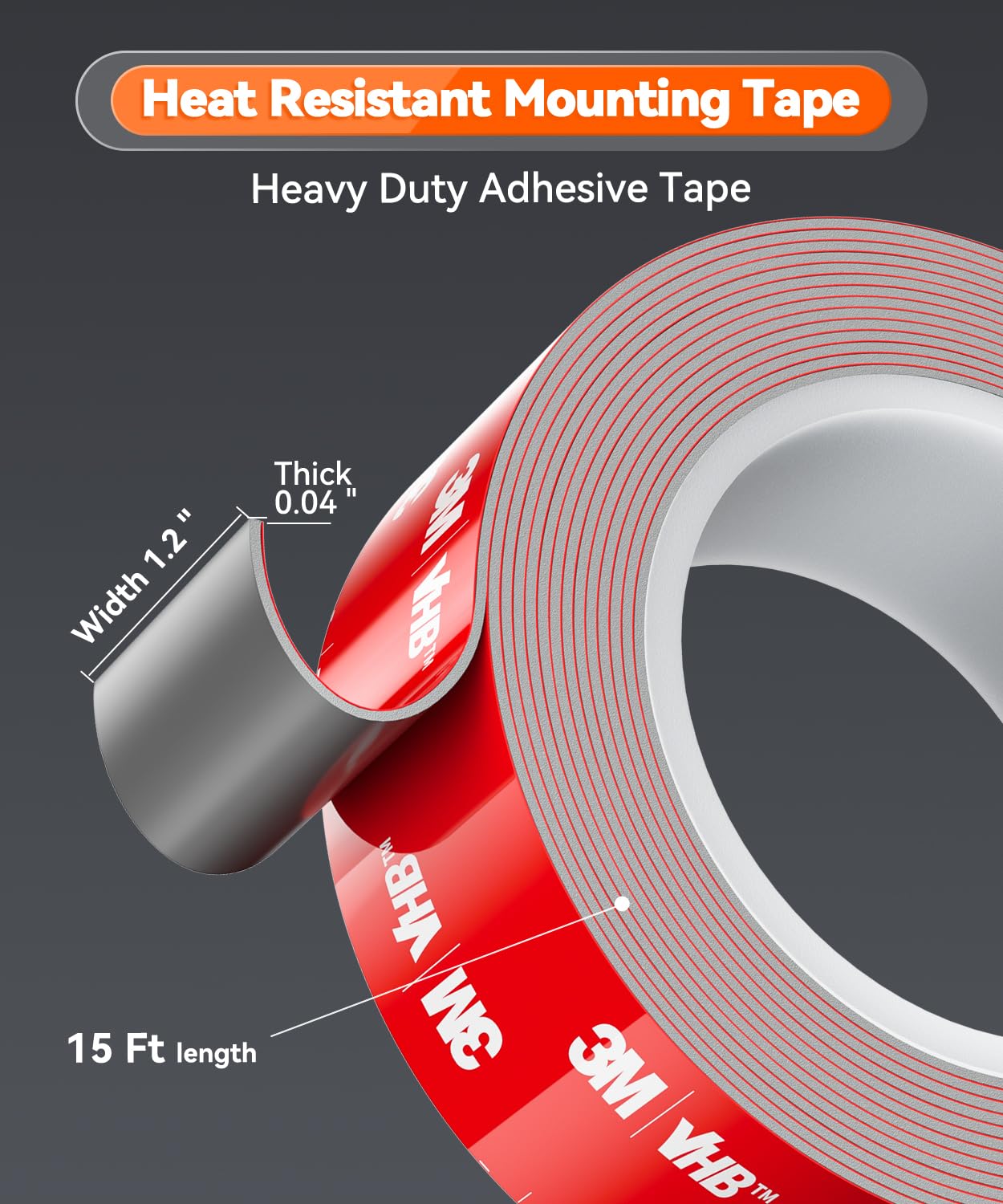 Cosygo Double Sided Tape Heavy Duty, 15FT Outdoor Heat Resistant Automotive Waterproof Mounting Tape, 1.2In Width Super Strong Adhesion Foam Tape