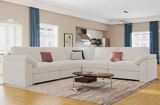 EASE MOOSE Sectional Modular Sofa,Oversized L Shape Sectional Wide Deep seat Sofa,FSC Certified Comfortable Chenille White Cloud Modular Sofa