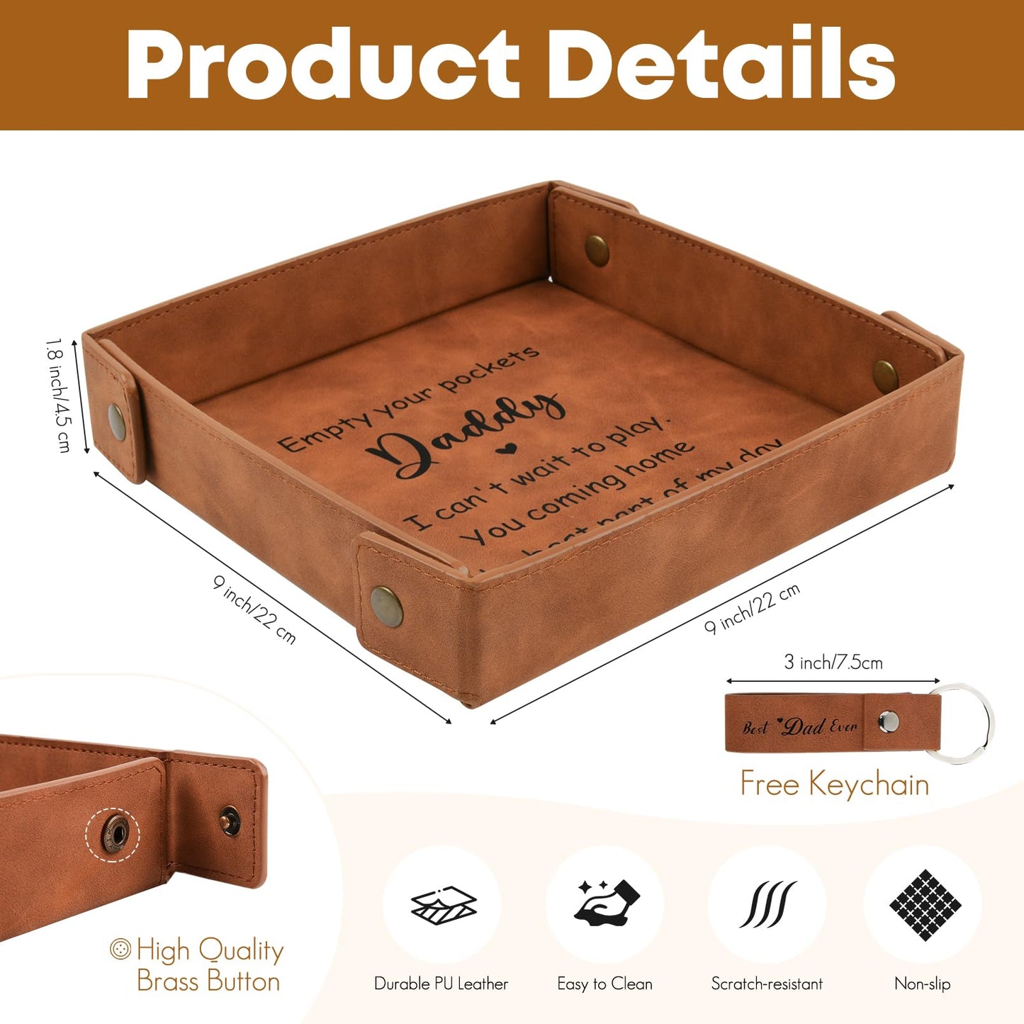 Daddy Gifts, New Dad Gifts, Dad Gifts from Daughter Son - Premium PU Leather Empty Your Pockets Daddy Tray - Best Dad Ever Gifts for Birthday Fathers Day