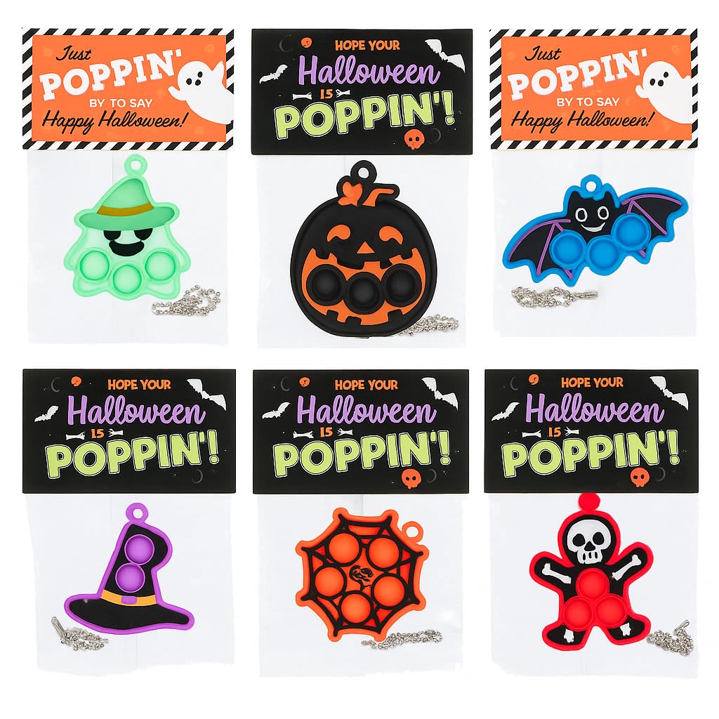 Funeta Halloween Party Favors for Kids – 30 Pack Pop It Fidget Toys Bulk, Fun Spooky Designs, Non-Candy Teal Pumpkin Treats, Trick-or-Treat Handouts, Classroom Goodie Bag Fillers