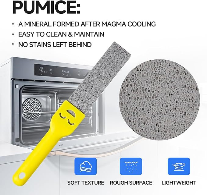 3 Pack Pumice Stone for Cleaning Oven, Cleaning Pumice Stone for Stove, with Extra Long Reusable Handle Replacement Heads, Stick Cleaner for Cleaning Kitchen Stains and Hard Water Rings