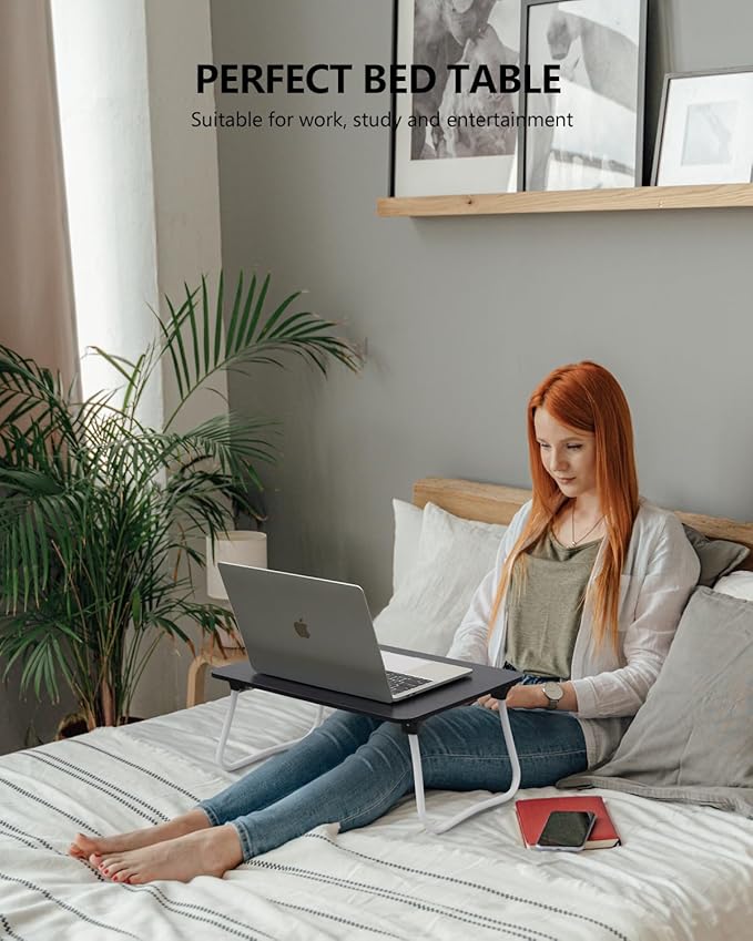 ZEAPTAC Laptop Bed Desk, Foldable Lap Desk, Portable Laptop Stand, Lightweight & Mini Table for Breakfast/Picnic/Drawing/Couch/Floor - Black