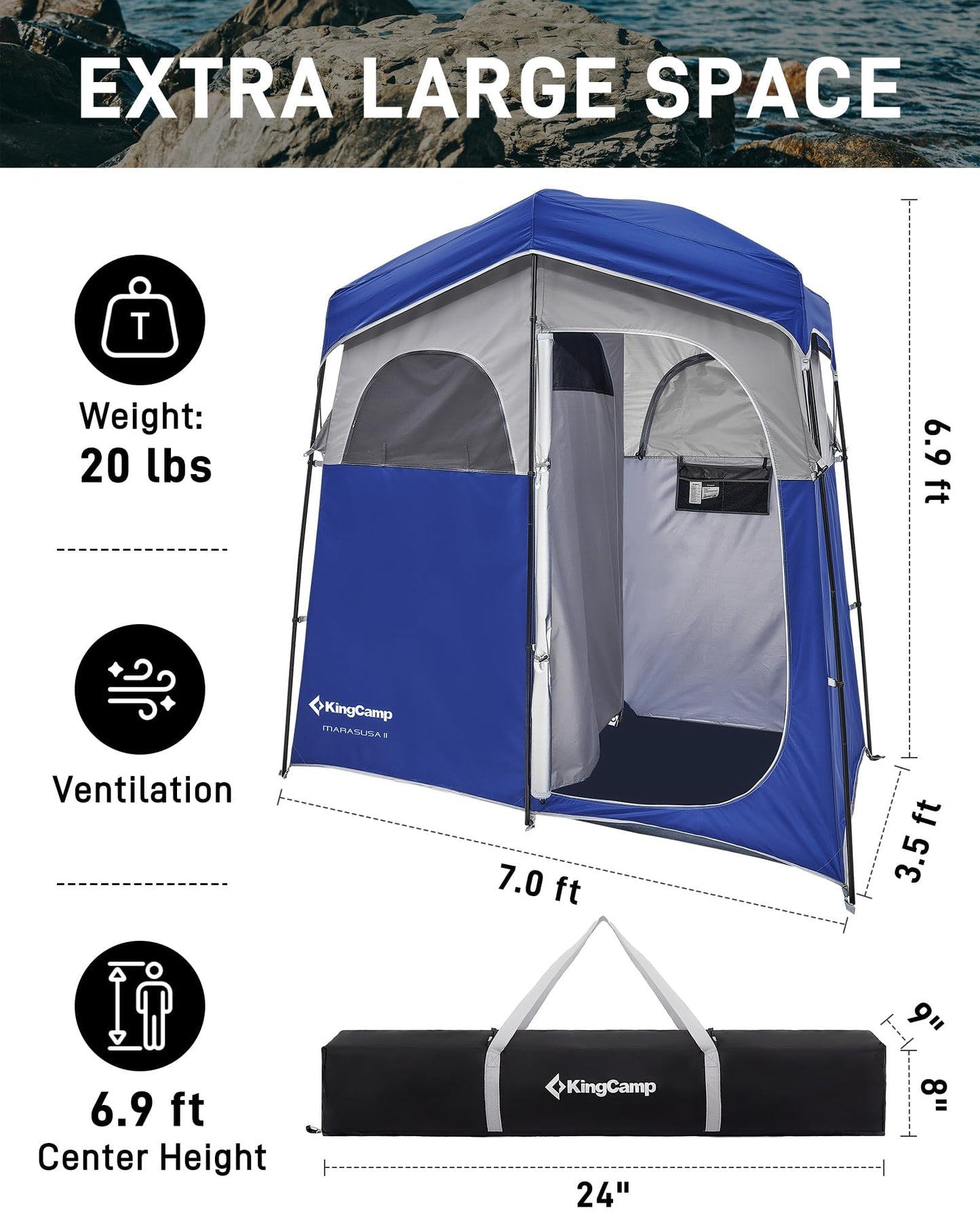 KingCamp Shower Tent, Portable Privacy Tent Outdoor Camping 1/2 Room Toilet Tents with Shower Bag & Dressing Room for Travel Beach Tailgate