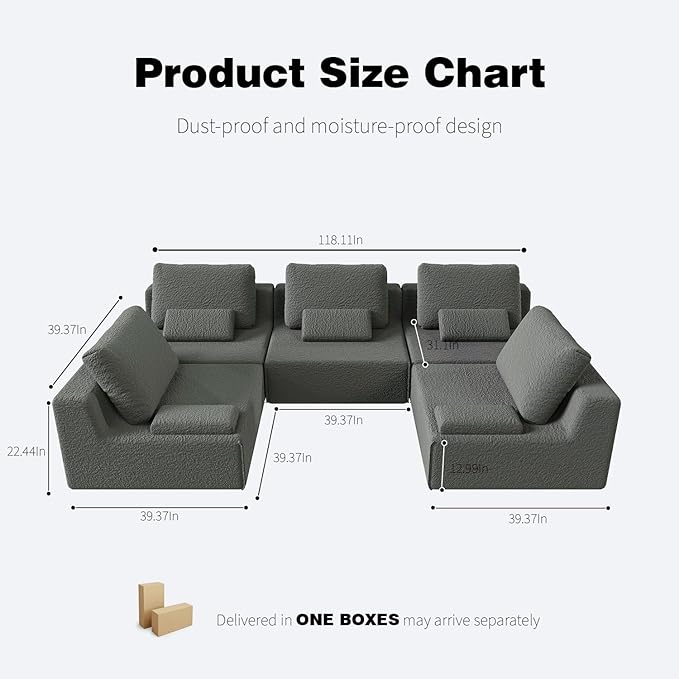 Sailret Oversized Modular Sectional Sofa, Foam-Filled Lazy Couch with Lumbar Pillow, Convertible Floor Sofa Set for Living Room Bedroom, Free Combination, Multiple Packs (1–6 Seats)