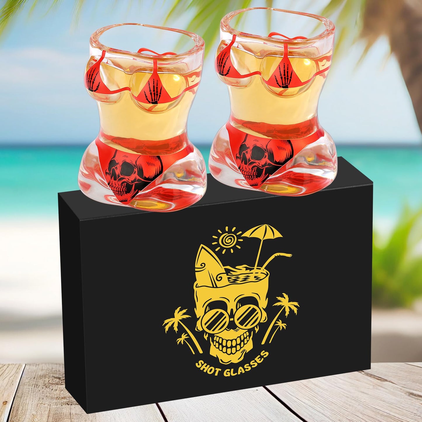 Bikini Glass Shot Glasses, Reusable Skull Shot Glasses, 30ml Heavy Base Shot Cups Set of 2 with Gift Box for Alcohol Shots, Vodka, Expresso, Tequila & Dessertsor, Birthday Christmas Gift for Men Women