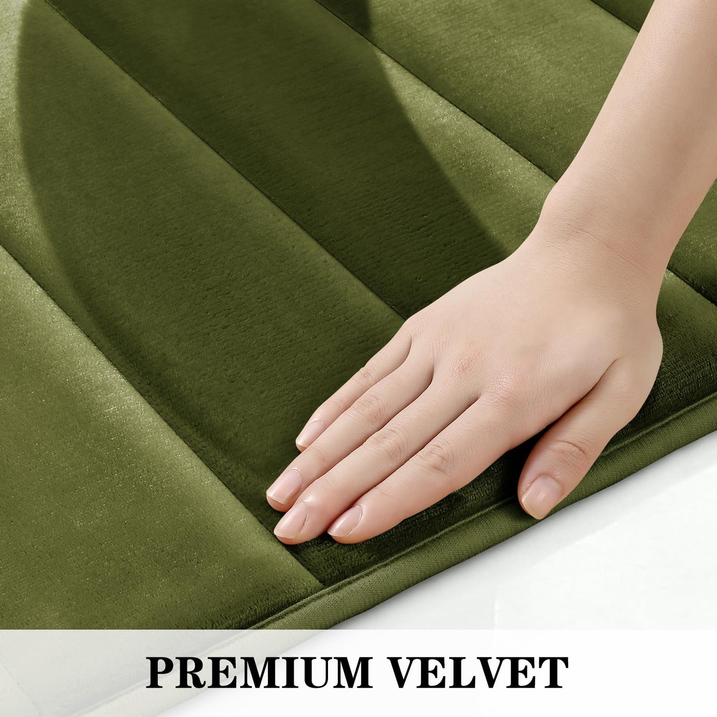 BYSURE Sage Green Memory Foam Bathroom Rug Set 3 Piece, Non Slip Extra Soft Absorbent Machine Washable Toilet Bath Toilet Mat (17"x24"+20"x32"+U Shape 20"x24")
