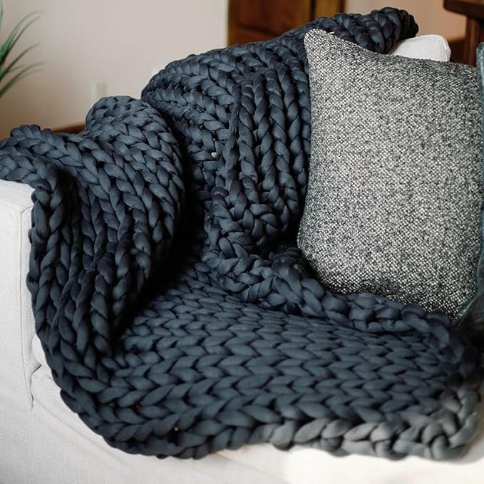Nuzzie Chunky Knit Weighted Blanket - Breathable, Cooling, Hand Made Knit Throw Blanket for Sleep - Machine Washable, Stylish Design (Charcoal, Queen | 22lbs | 60"x80")