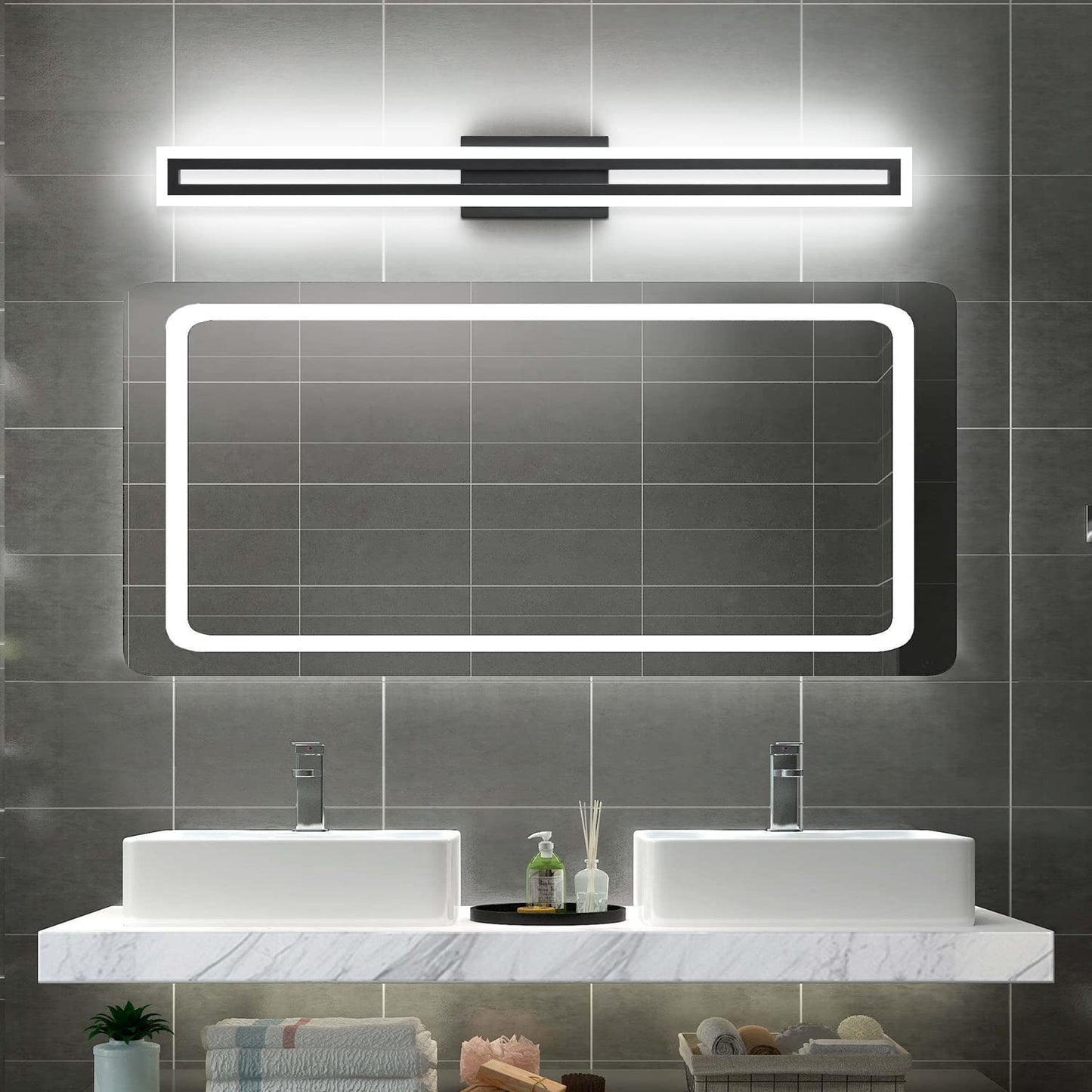 SOLFART Vanity Light Bathroom Light Fixtures Over Mirror Bathroom Vanity Light Fixtures Black Modern Light Fixture 6000K