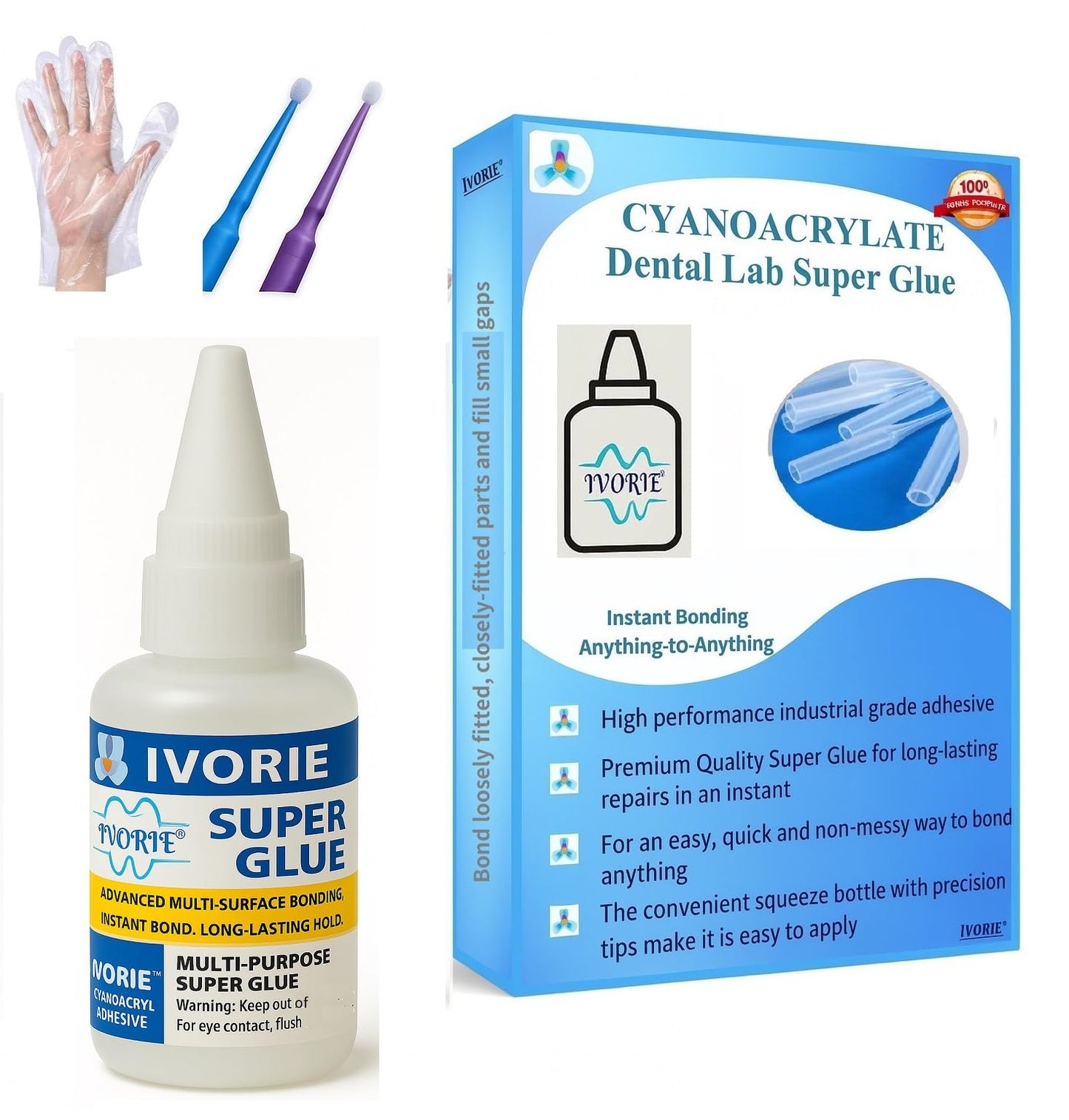 Super Glue Adhesive Instant Bonding Cyanoacrylate Acrylic - Dental Laboratory Tools (Transparent Clear Color - 20gr)