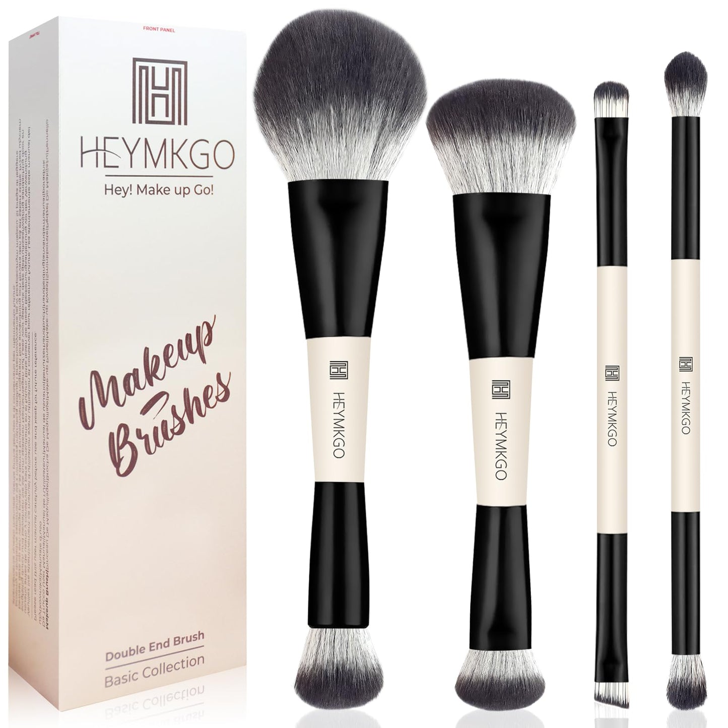 HEYMKGO Makeup Brushes Set, 4Pcs Professional Dual-ended Foundation Contour Power Face Eyeshadow Brush set for Liquid,Cream, Pow