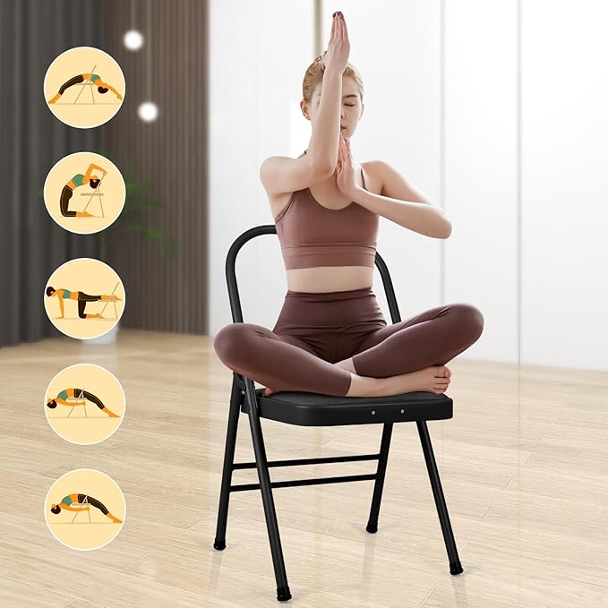 INNOLIFE Black Foldable Backless Yoga Auxiliary Chair for Abs & Core, Flexibility & Strength Training, and Back Pain Relief