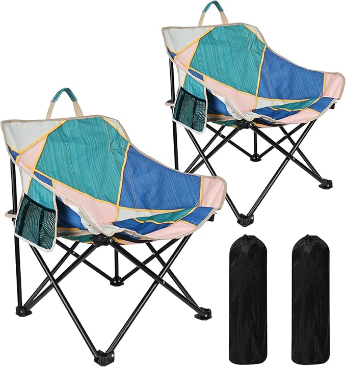 2 Pack Camping Chair for Adults, Portable Folding Sofa Chair, Easy Set Up Patio Chair Lawn Padded Seat Camping Stool Chair...