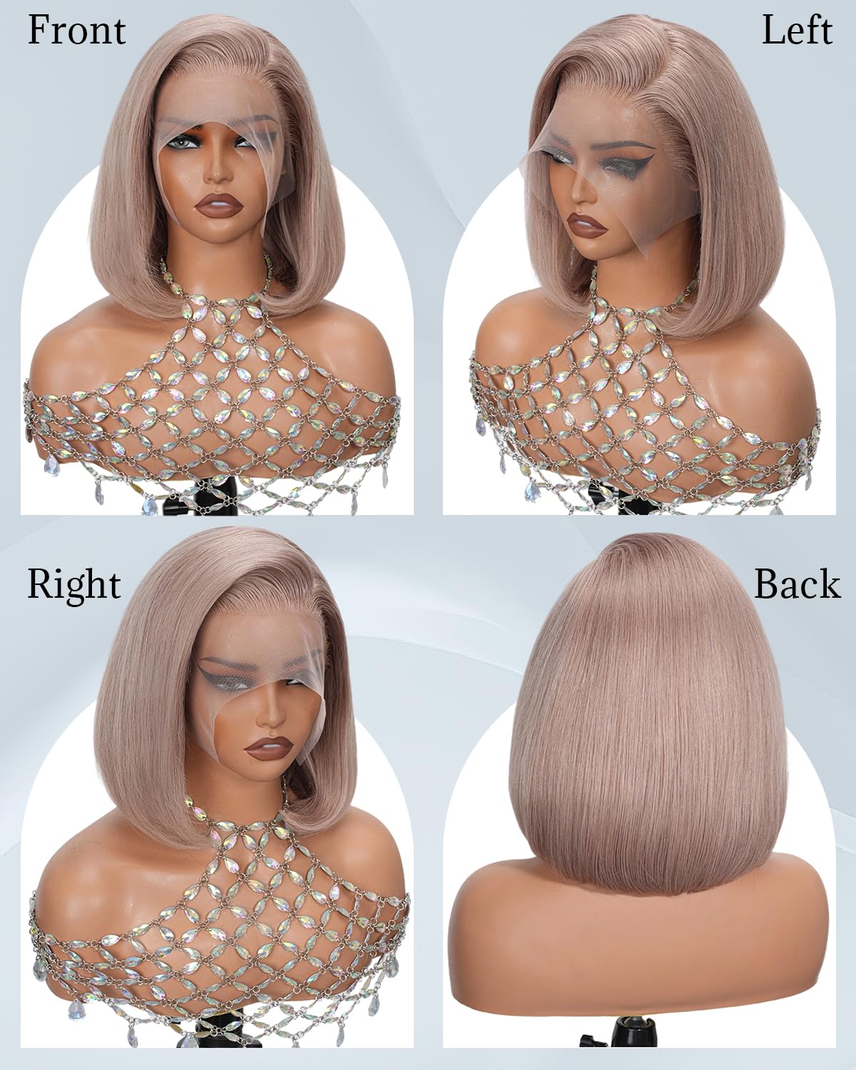 Geomone 16 Inch Ash Blonde Bob Wig Human Hair 13x4 Straight Transparent Lace Frontal Wigs 180 Density Colored Bob Wig Pre Plucke