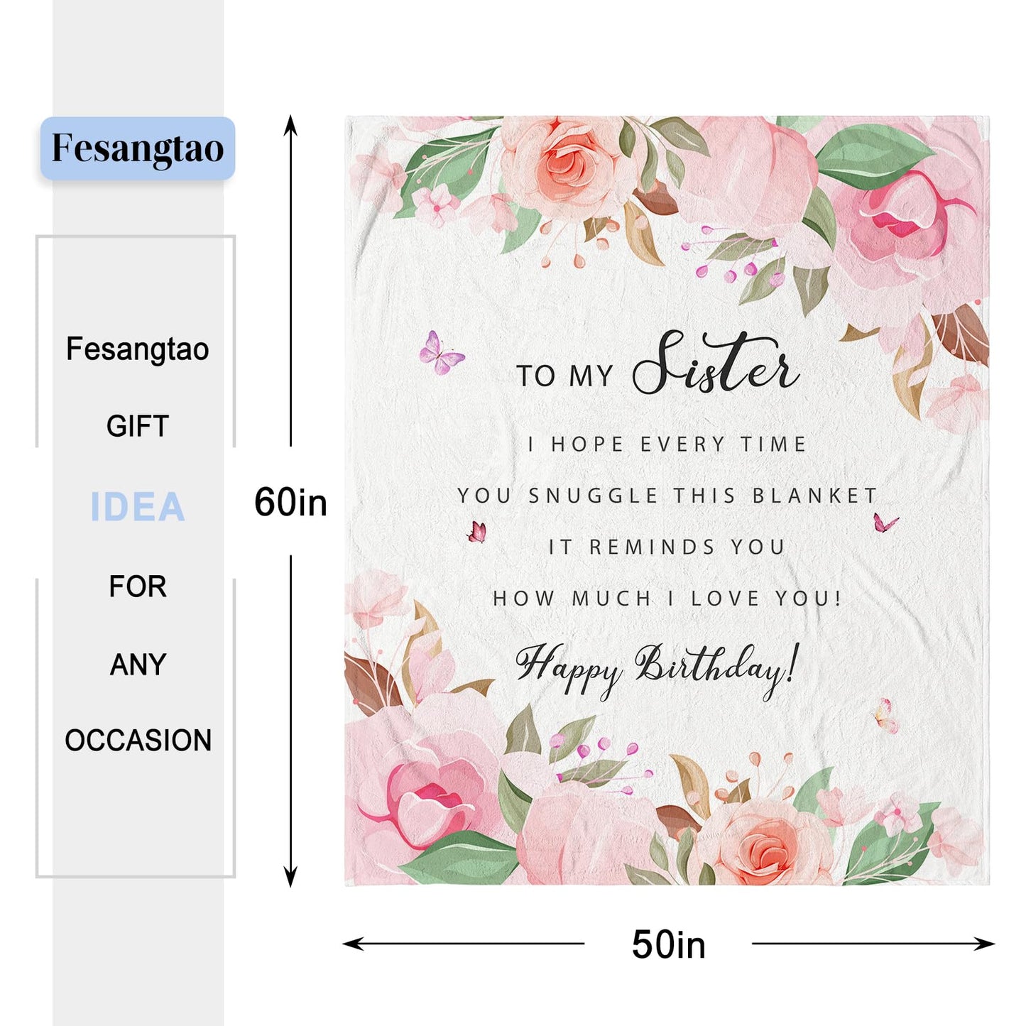Sister Birthday Gifts Ideas - Birthday Gifts for Sister from Sisters/Brothers - Best Gifts for Sisters Birthday Throw Blanket 60" X 50"