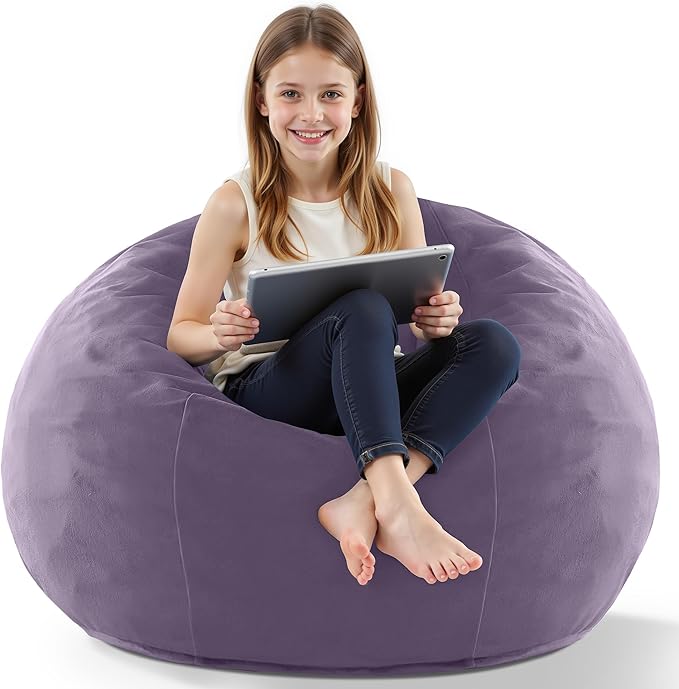 HABUTWAY 2FT Bean Bag Chair, 2' Beanbags Small Bean Bag Chairs with Filling, Teardrop Bean Bag Chair Luxurious Velvet Ultra Soft Fur with Removable Cover (Purple)