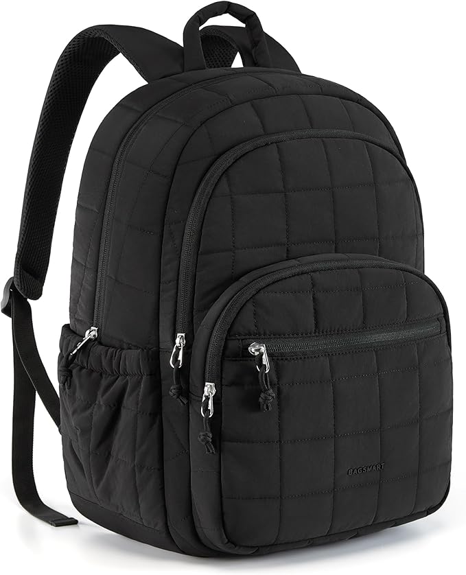 BAGSMART College Laptop Backpack, Travel Backpack for Women, Quilted Casual Daypack, Water-Resistant Bookbag for 15.6 Inch...