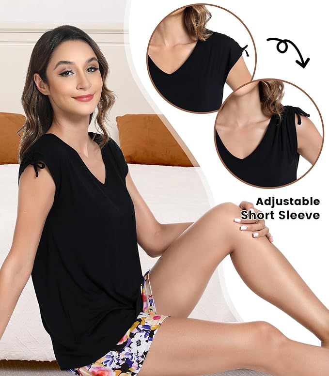 NACHILA Pajamas for Women-Viscose from Bamboo, Ribbed Racerback Tank Top Sexy Split Shorts Pajama Sets Cooling Sleep Cami Pjs