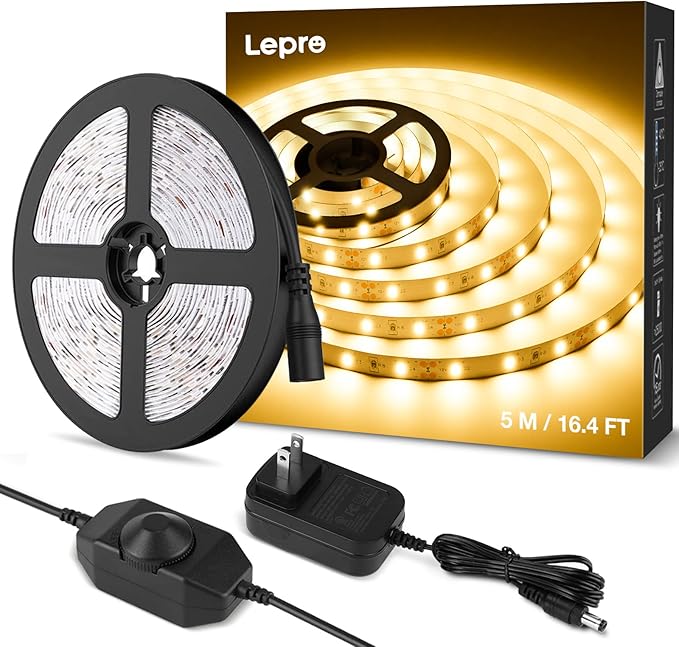 Lepro LED Strip Light White, 16.4Ft Dimmable Vanity Lights, 3000K Super Bright LED Tape Lights, 300 LEDs SMD 2835, Strong ...