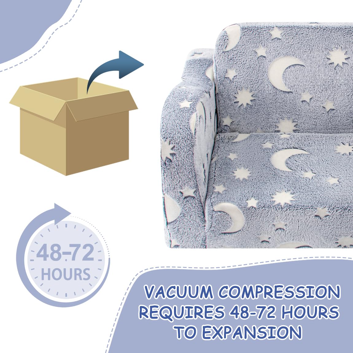 snow mini Kids Toddler Chair, 2-in-1 Toddler Couch Fold Out, Convertible Chairs for Toddlers Comfy Sofa to Lounger with Glow in The Dark Feature, Soft for Girls and Boys