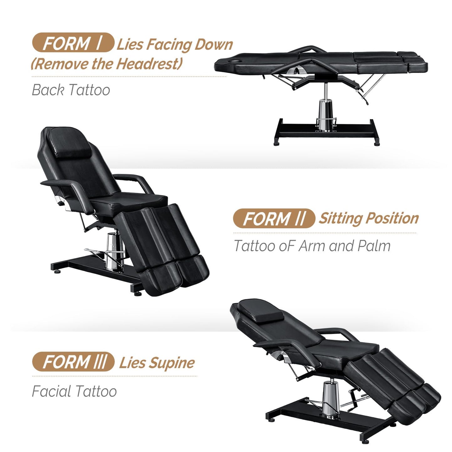 OmySalon Professional Tattoo Chair, Lash Chair Massage Table, Facial Bed with 2 Adjustable Split Legs, Esthetician Bed Table for