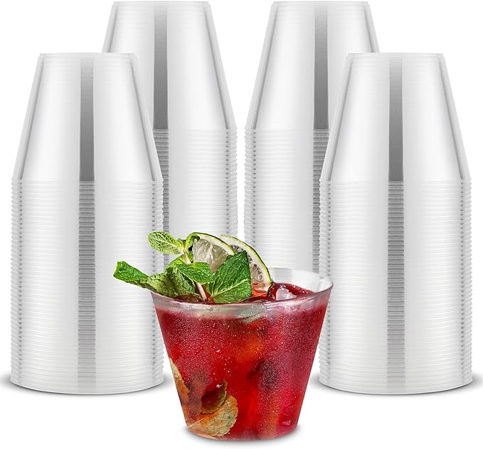 Stock Your Home 9 oz Clear Disposable Plastic Cups (200 Pack) Elegant Tumblers Glasses for Parties, Weddings, Holidays, De...