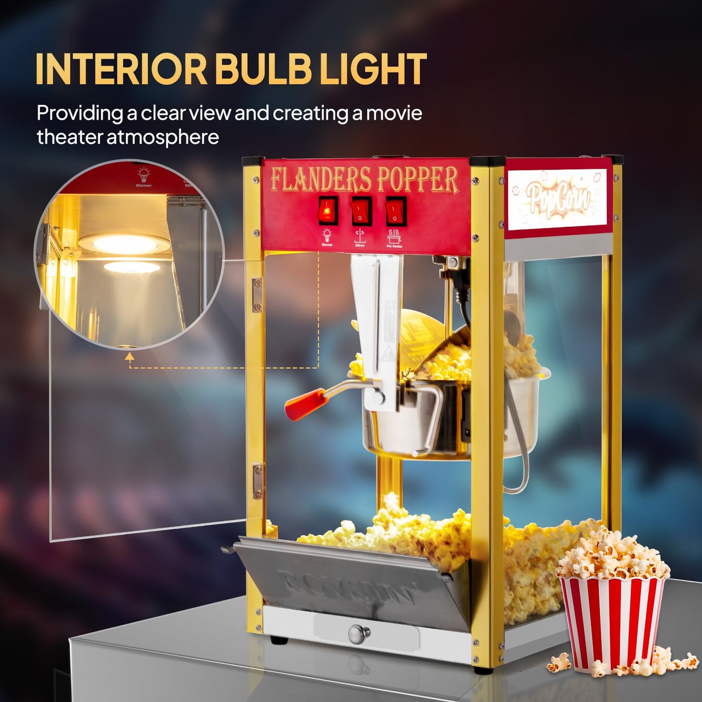 ROVSUN Popcorn Machine with 8 Ounce Kettle Makes Up to 32 Cups, Commercial Popcorn Machine Countertop Popcorn Maker w/Stainless Steel Scoop, Oil Spoon & 3 Popcorn Cups for Home Movie Theater, ETL, Red